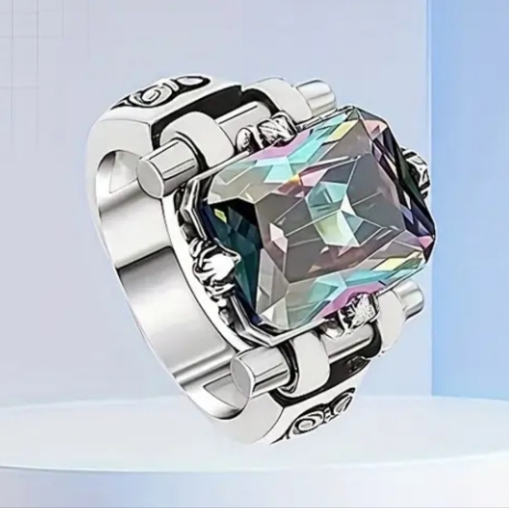 Silvertone Multicolor Gemstone Ring - image 5